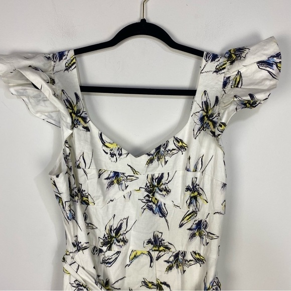 Tanya Taylor Alyna Floral Linen Blend Midi Dress Sweetheart Neckline White - Picture 3 of 9